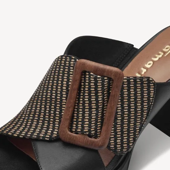 Tamaris Black and Tan Heeled Mule Sandal