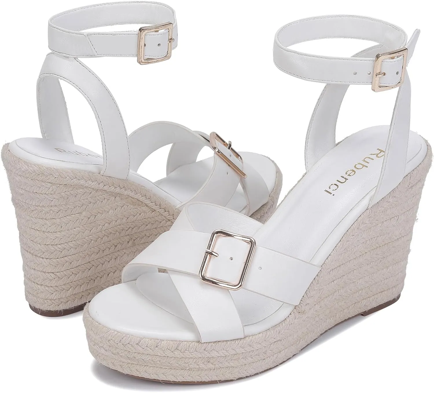 White Chic Ankle Strap Open Toe Wedge Sandals