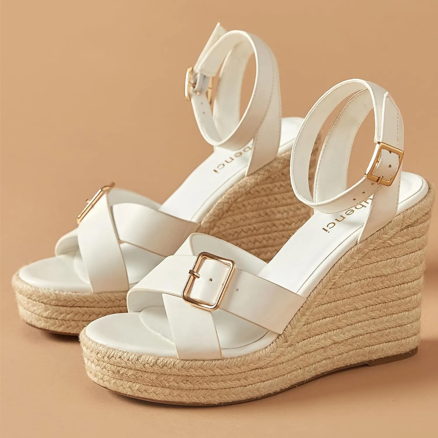 White Chic Ankle Strap Open Toe Wedge Sandals