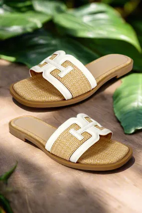 White Raffia Square Toe Sandals