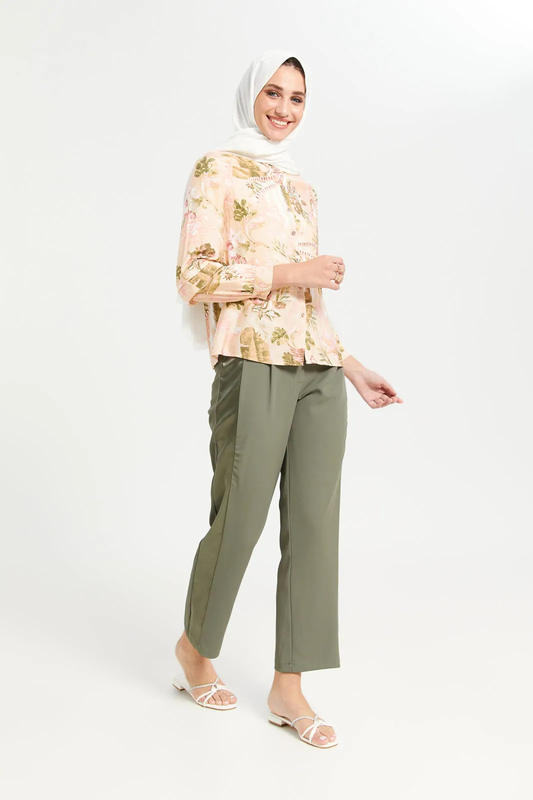 Women Apricot Floral Print Shirt