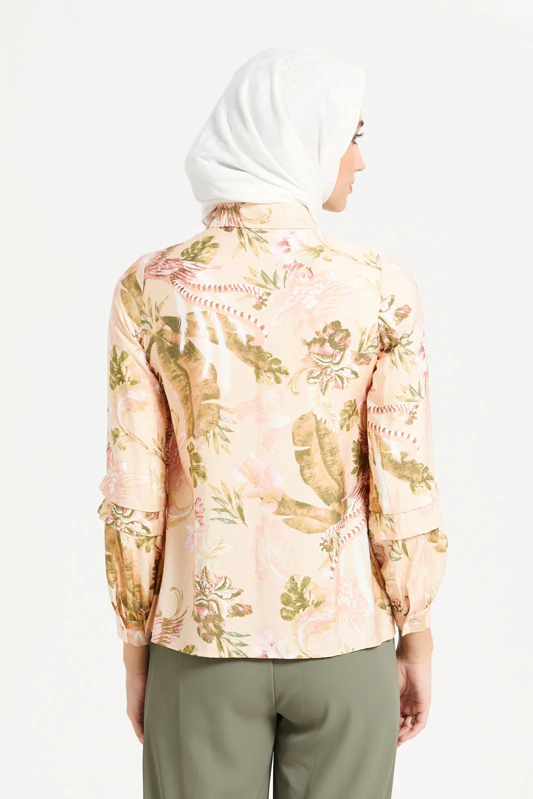 Women Apricot Floral Print Shirt