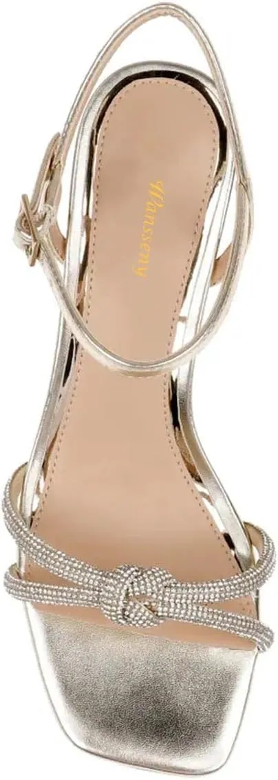 Women Stylish Strap Knot Open Toe Summer Sandals Low Heel Ankle Strap Slingback Party Dress Shoes Size 4-16 US