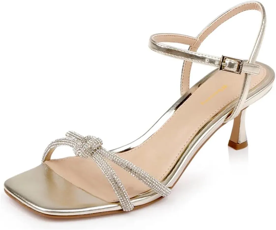 Women Stylish Strap Knot Open Toe Summer Sandals Low Heel Ankle Strap Slingback Party Dress Shoes Size 4-16 US