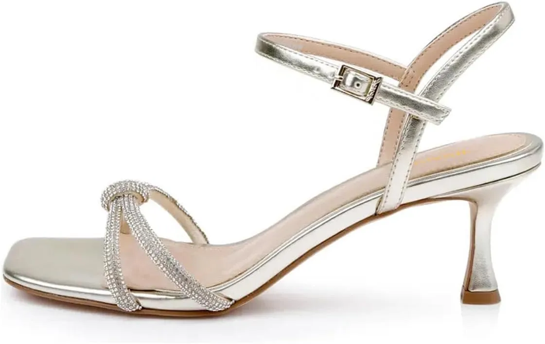 Women Stylish Strap Knot Open Toe Summer Sandals Low Heel Ankle Strap Slingback Party Dress Shoes Size 4-16 US