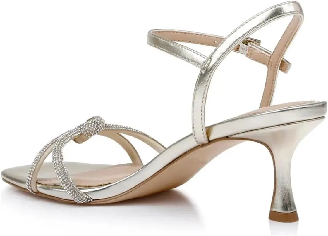 Women Stylish Strap Knot Open Toe Summer Sandals Low Heel Ankle Strap Slingback Party Dress Shoes Size 4-16 US