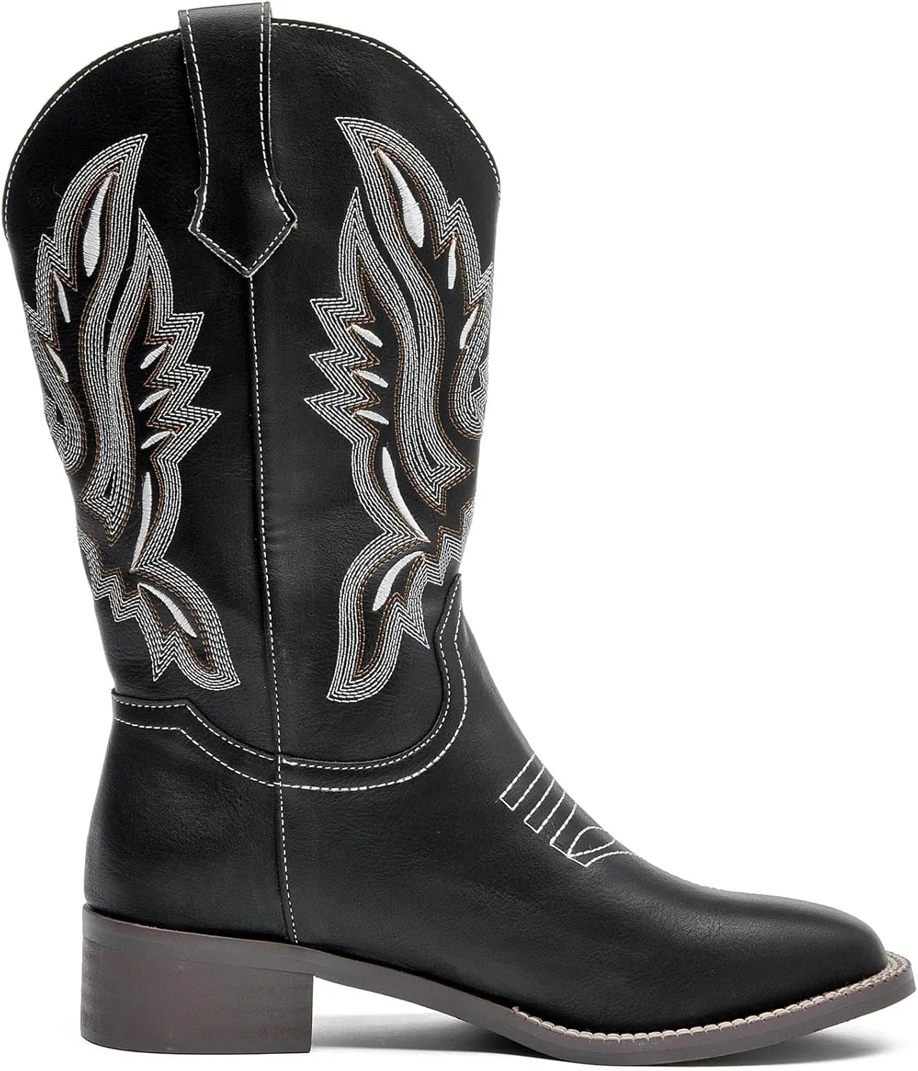 Womens Cowboy Boots Mid Calf Cowgirl Boots with Classic Embroidered Chunky Heel Western Boots