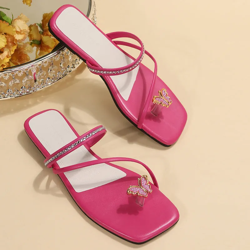 Women's cute sandals Butterfly toe ring sandals Backless slip on sandals