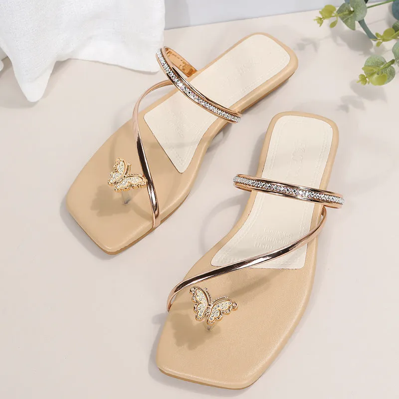Women's cute sandals Butterfly toe ring sandals Backless slip on sandals