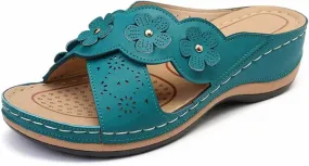 Womens Platform Wedge Flowers Sandals for Women 2025 Comfortable Open Toe Orthopedic Sandals Shock Absorbtion Breathable Holes Arch Support Slippers
