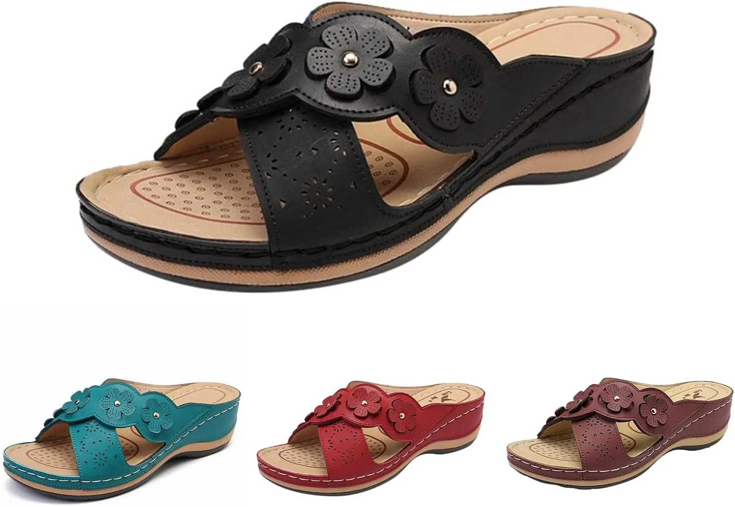 Womens Platform Wedge Flowers Sandals for Women 2025 Comfortable Open Toe Orthopedic Sandals Shock Absorbtion Breathable Holes Arch Support Slippers