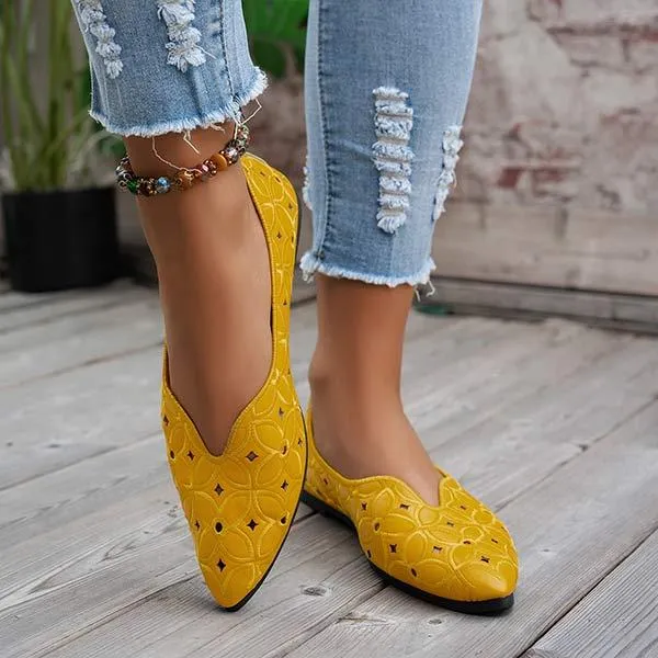 Women's Pointed Toe Shallow Mouth Breathable Hollow Flat Shoes 90221808C