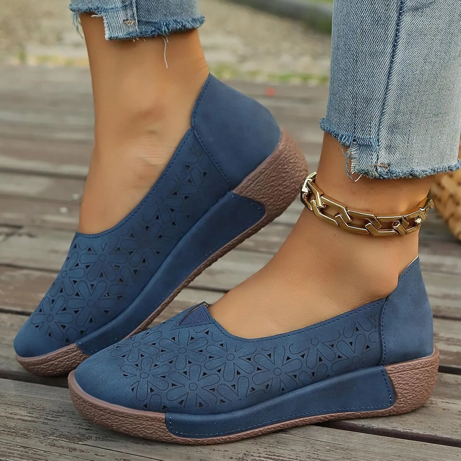 Women's Summer Sandals Large Size Hollow Out Flowers Single Shoes Comfortable One Foot Stirrups Soft Flat Shoes