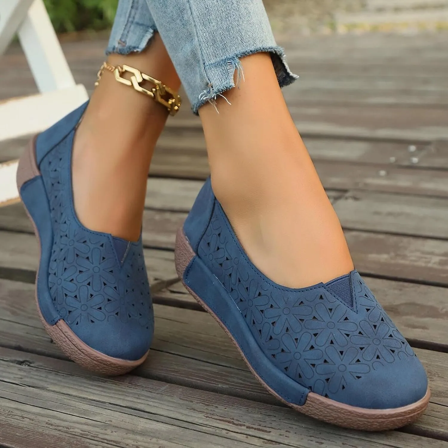Women's Summer Sandals Large Size Hollow Out Flowers Single Shoes Comfortable One Foot Stirrups Soft Flat Shoes
