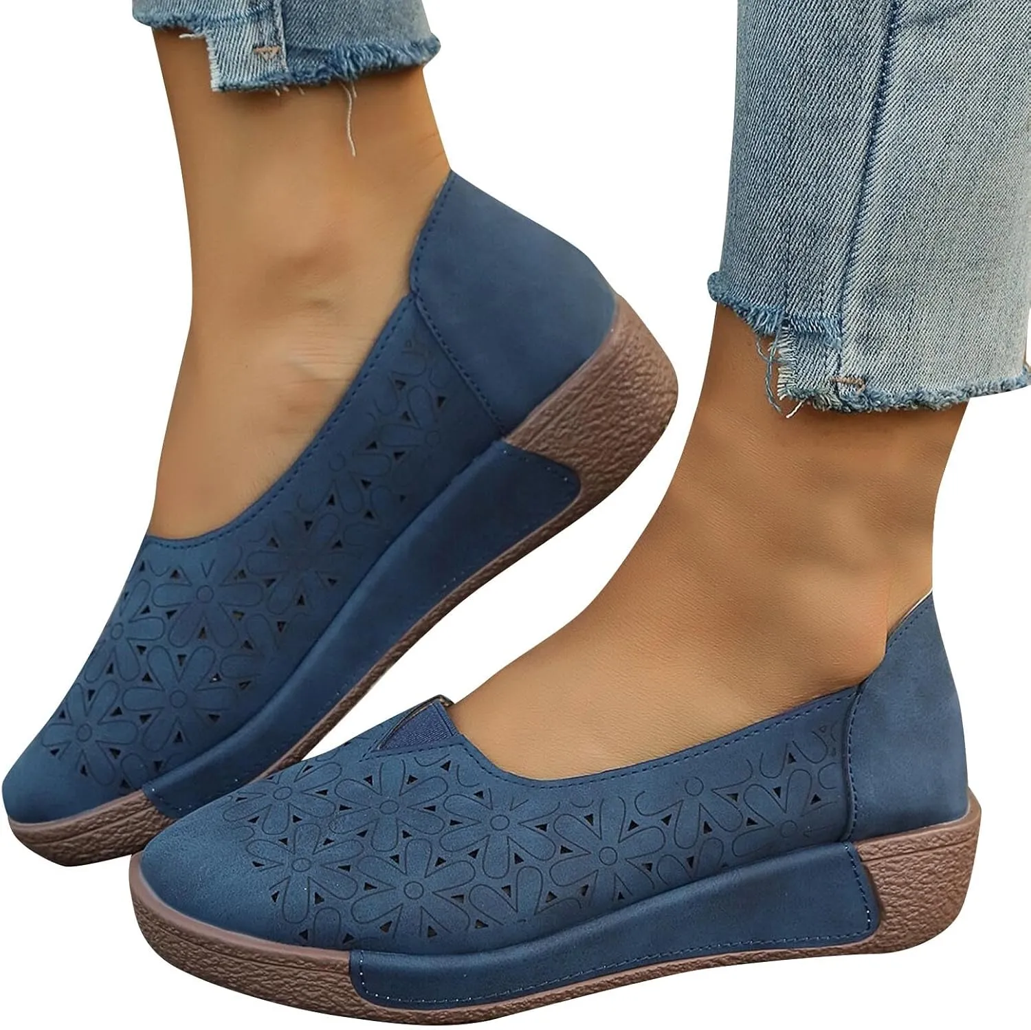Women's Summer Sandals Large Size Hollow Out Flowers Single Shoes Comfortable One Foot Stirrups Soft Flat Shoes