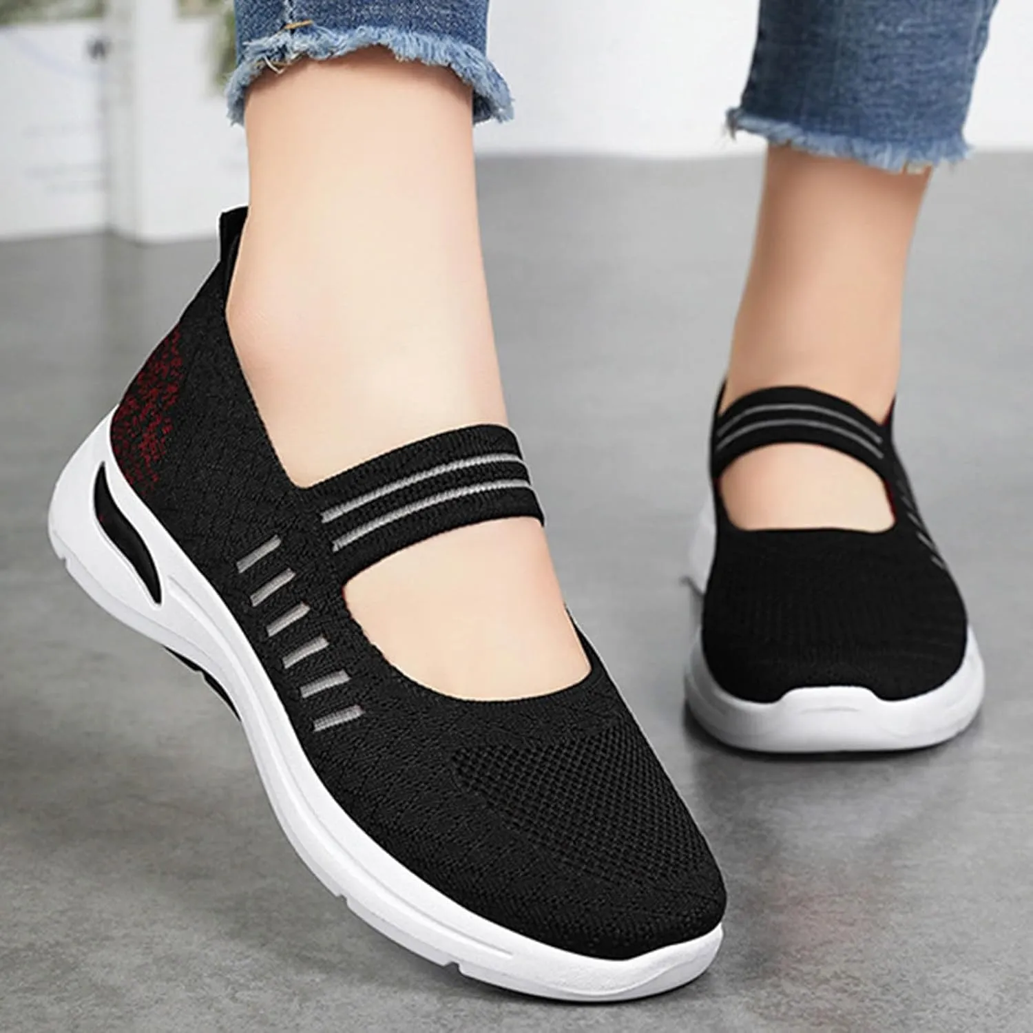 Women's Woven Orthopedic Breathable Soft Shoes Trendy Free Hand Flat Slip for Walking Soft Sole Sneakers with Arch Support