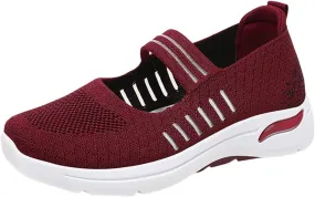 Women's Woven Orthopedic Breathable Soft Shoes Trendy Free Hand Flat Slip for Walking Soft Sole Sneakers with Arch Support