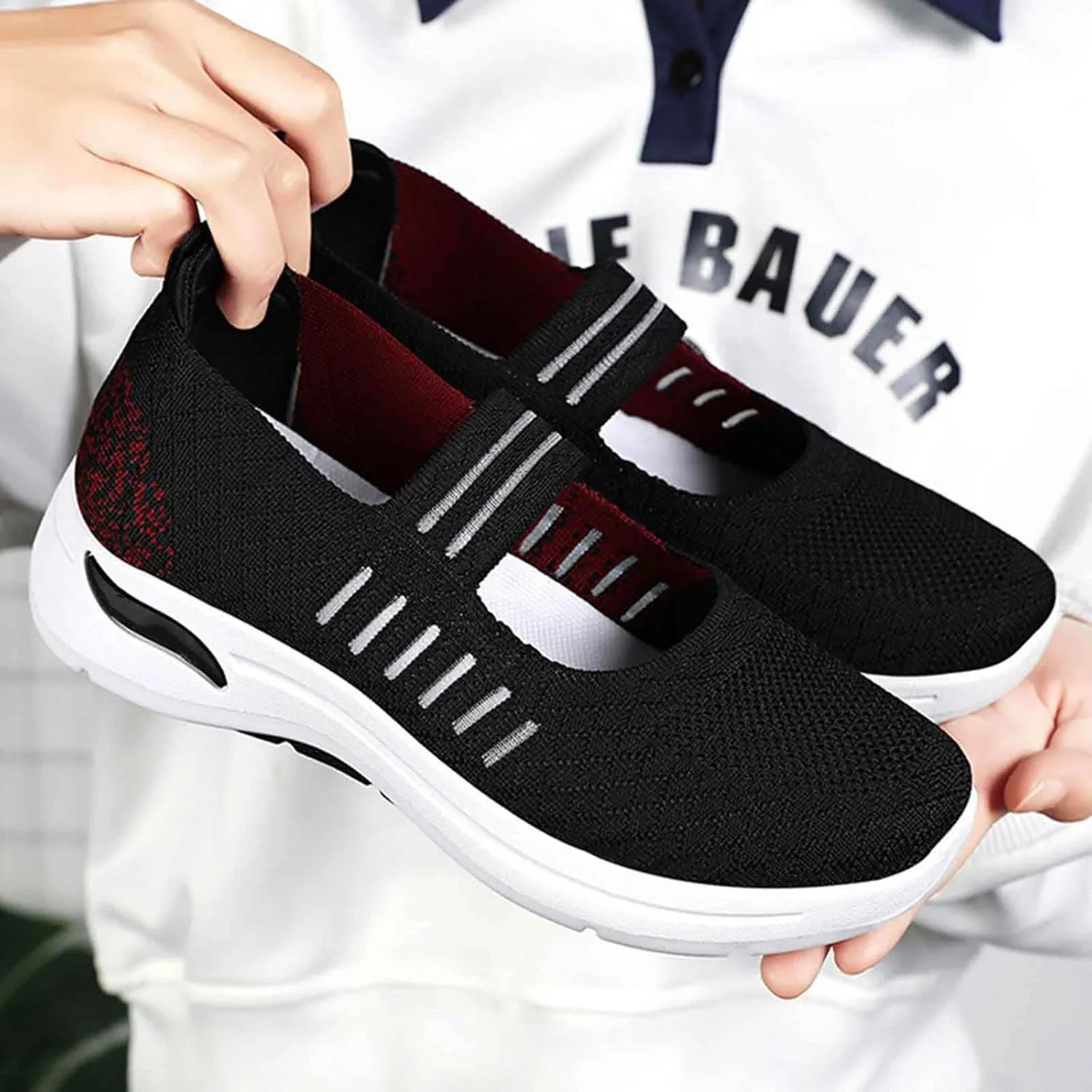 Women's Woven Orthopedic Breathable Soft Shoes Trendy Free Hand Flat Slip for Walking Soft Sole Sneakers with Arch Support