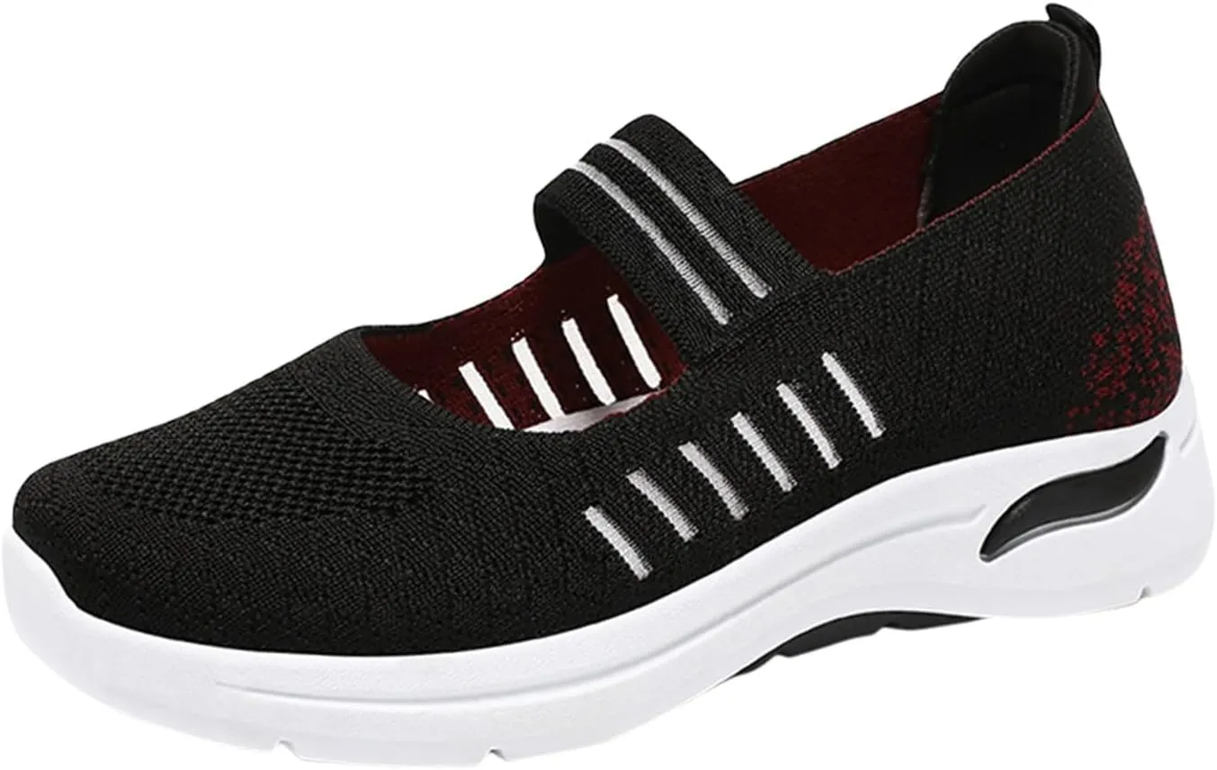 Women's Woven Orthopedic Breathable Soft Shoes Trendy Free Hand Flat Slip for Walking Soft Sole Sneakers with Arch Support