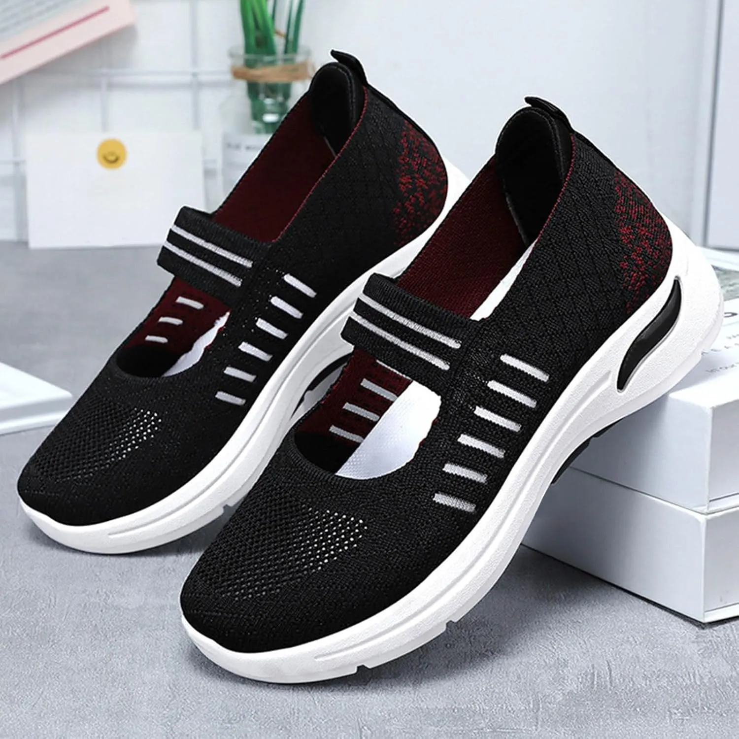 Women's Woven Orthopedic Breathable Soft Shoes Trendy Free Hand Flat Slip for Walking Soft Sole Sneakers with Arch Support