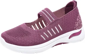 Women's Woven Orthopedic Breathable Soft Shoes Trendy Free Hand Flat Slip for Walking Soft Sole Sneakers with Arch Support