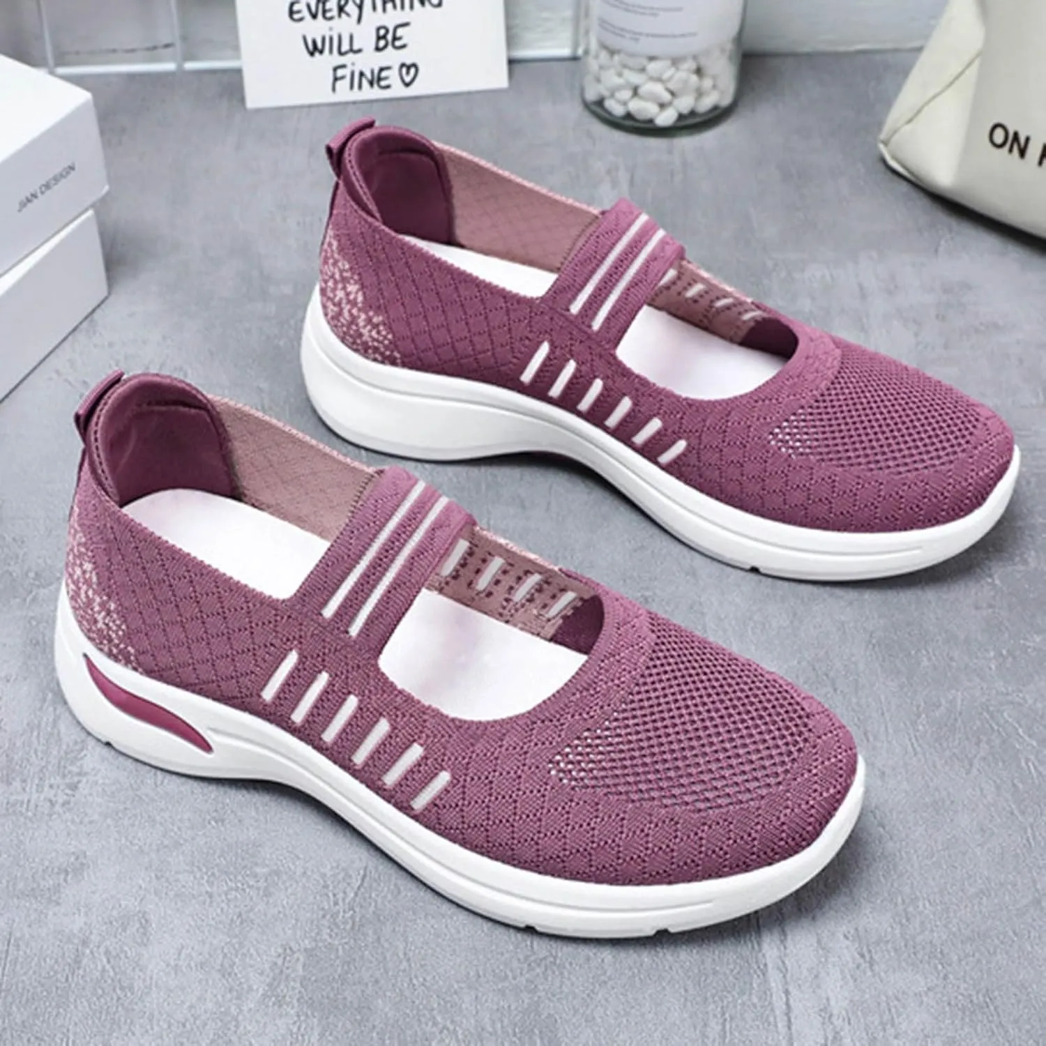 Women's Woven Orthopedic Breathable Soft Shoes Trendy Free Hand Flat Slip for Walking Soft Sole Sneakers with Arch Support