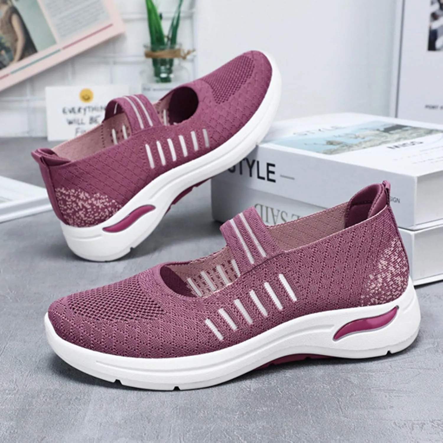 Women's Woven Orthopedic Breathable Soft Shoes Trendy Free Hand Flat Slip for Walking Soft Sole Sneakers with Arch Support