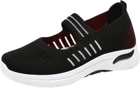 Women's Woven Orthopedic Breathable Soft Shoes Trendy Free Hand Flat Slip for Walking Soft Sole Sneakers with Arch Support