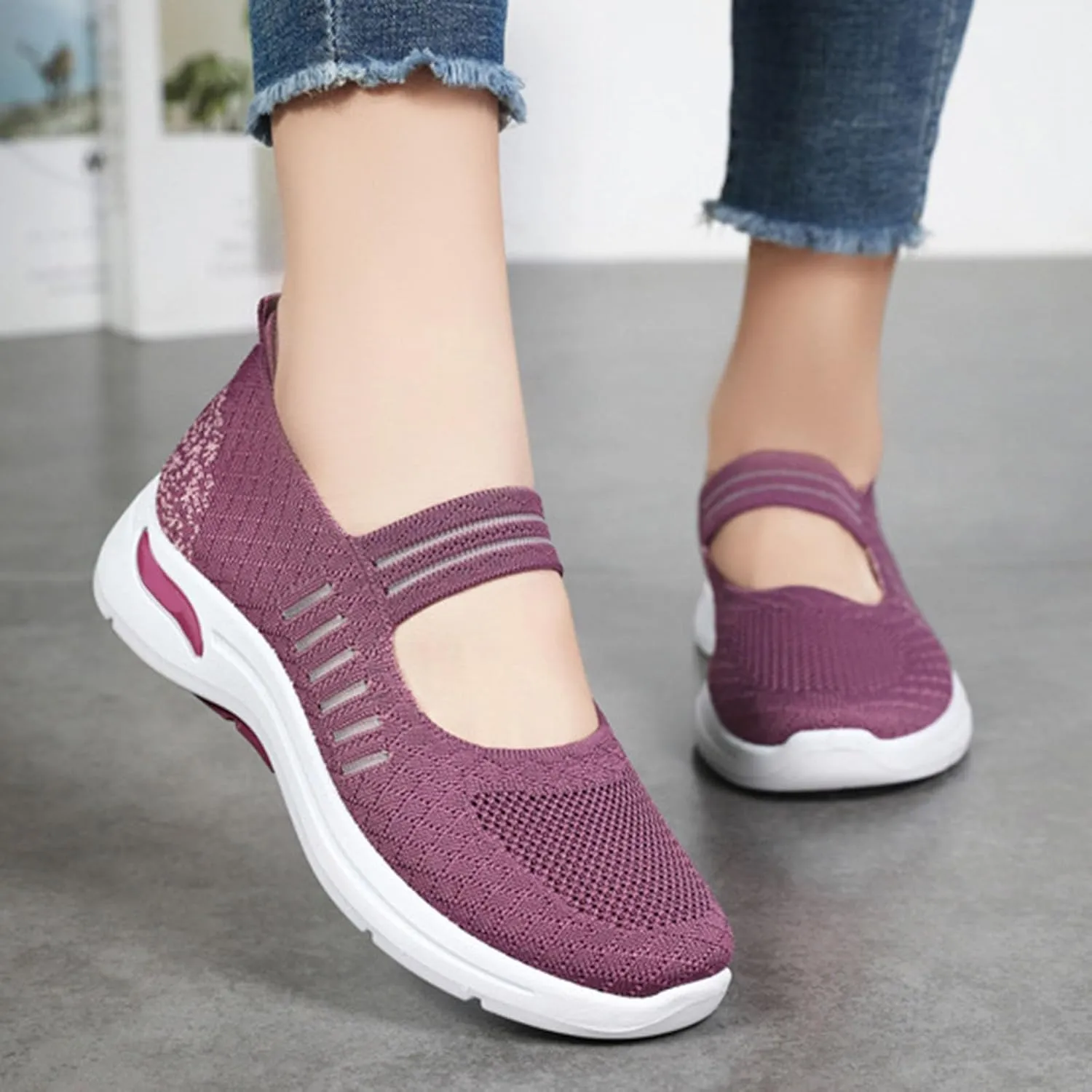 Women's Woven Orthopedic Breathable Soft Shoes Trendy Free Hand Flat Slip for Walking Soft Sole Sneakers with Arch Support