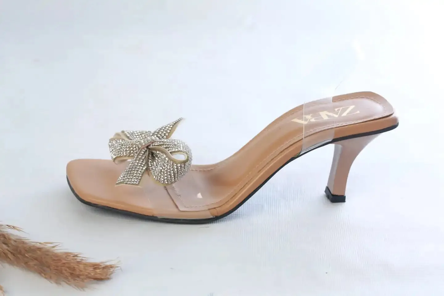 ZARA TRANSPARENT BOW STRAP HEELS - BEIGE